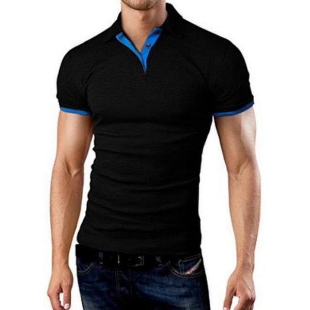 Litthing Casual Mens Polo Shirt 2019 Summer Short Sleeve Turn-down Collar Slim Tops Casual Breathable Solid Color Business Shirt