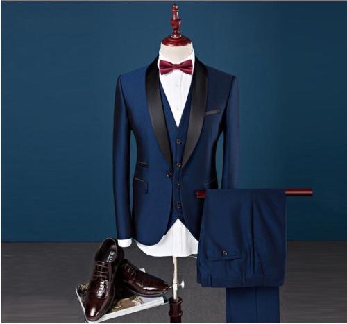 Custom Slim Fit Peak Lapel Best Man Suit Blue Groomsman Men's Wedding Prom Suits b0b