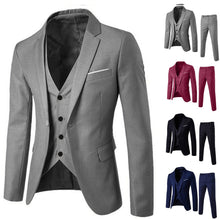 Load image into Gallery viewer, 2019 Men’s Suit Slim 3-Piece Suit Blazer Business Wedding Party Jacket Vest &amp; Pants Costume Homme Mariage #17.9