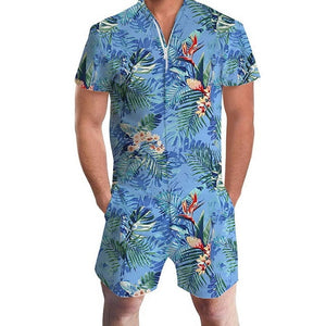 SHUJIN New Flamingos Floral Print Rompers Men 3D Funny Short Sleeve Jumpsuit Summer Playsuit Overalls Casual One Piece Outfits